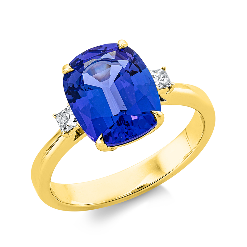 Ring mit Tansanit  aus 750/-18 Karat Gelbgold mit 2 Diamanten 0