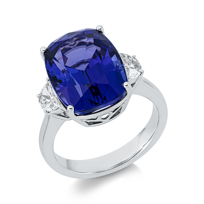 Ring mit Tansanit  aus 750/-18 Karat Weißgold mit 2 Diamanten 0