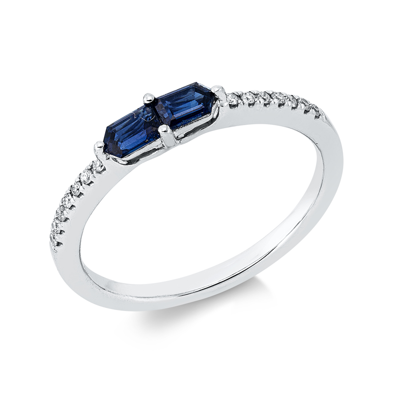 Ring mit Saphir  aus 750/-18 Karat Weißgold mit 14 Diamanten 0