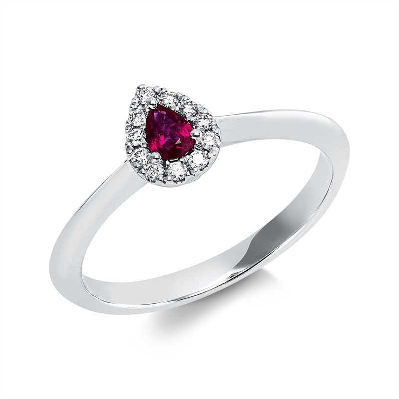 Ring mit Rubin  aus 750/-18 Karat Weißgold mit 11 Diamanten 0