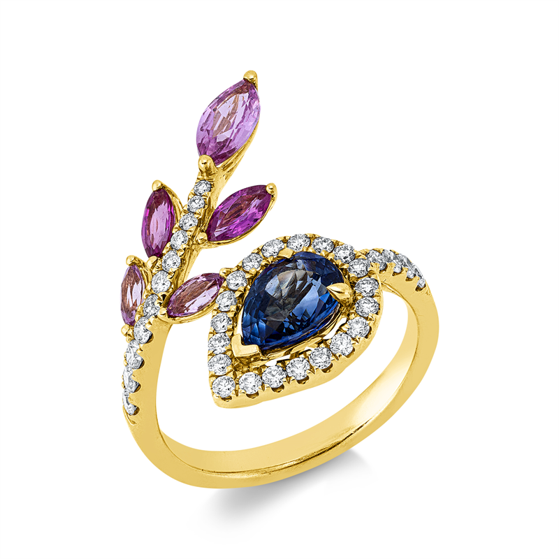 Ring mit Saphir  aus 750/-18 Karat Gelbgold mit 36 Diamanten 0