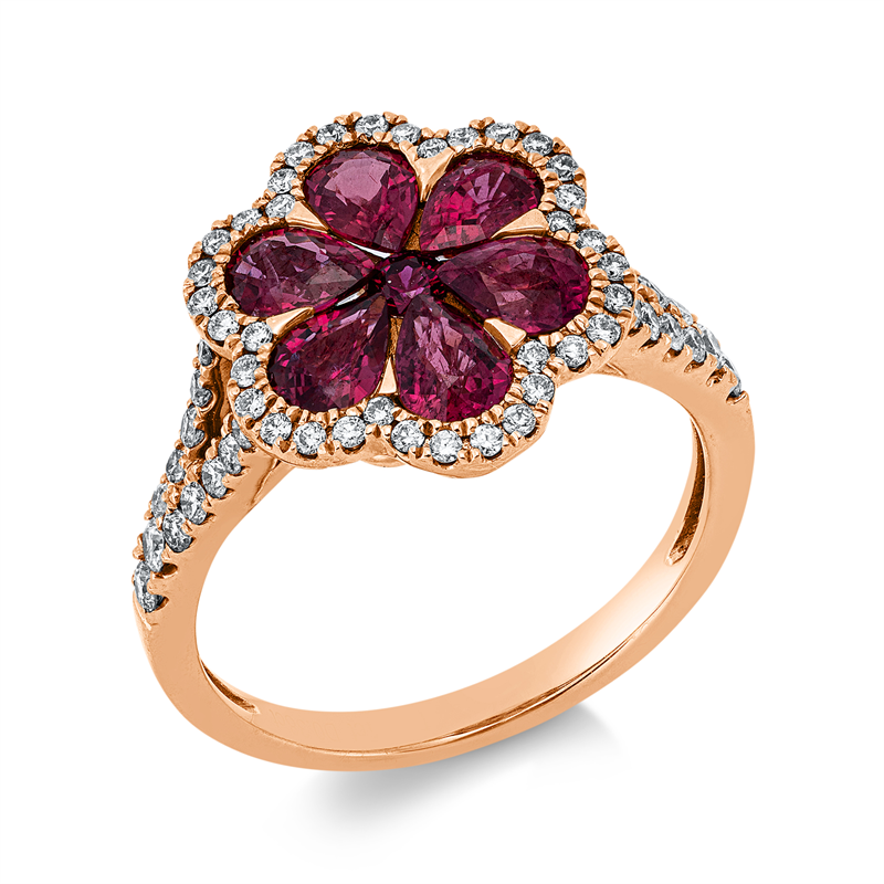 Ring mit Rubin  aus 750/-18 Karat Rotgold mit 60 Diamanten 0