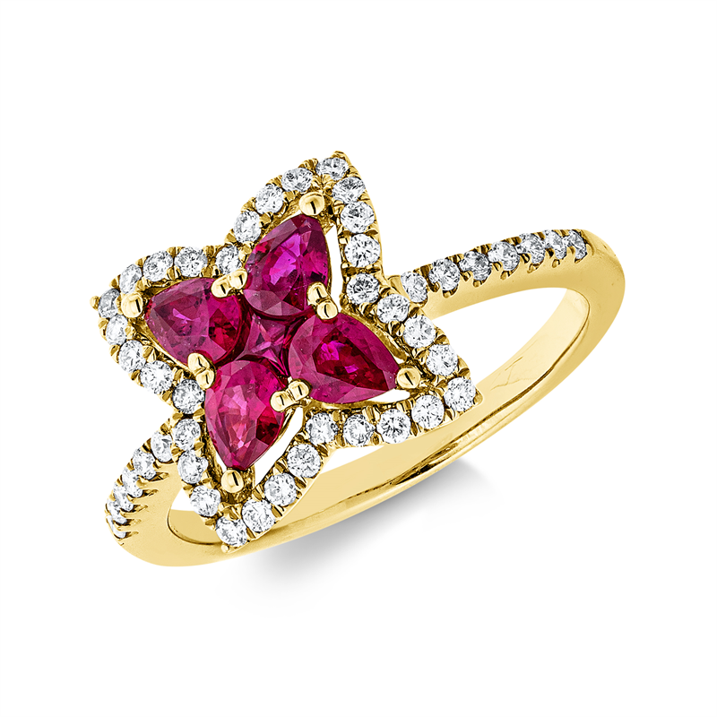 Ring mit Rubin  aus 585/-14 Karat Gelbgold mit 46 Diamanten 0