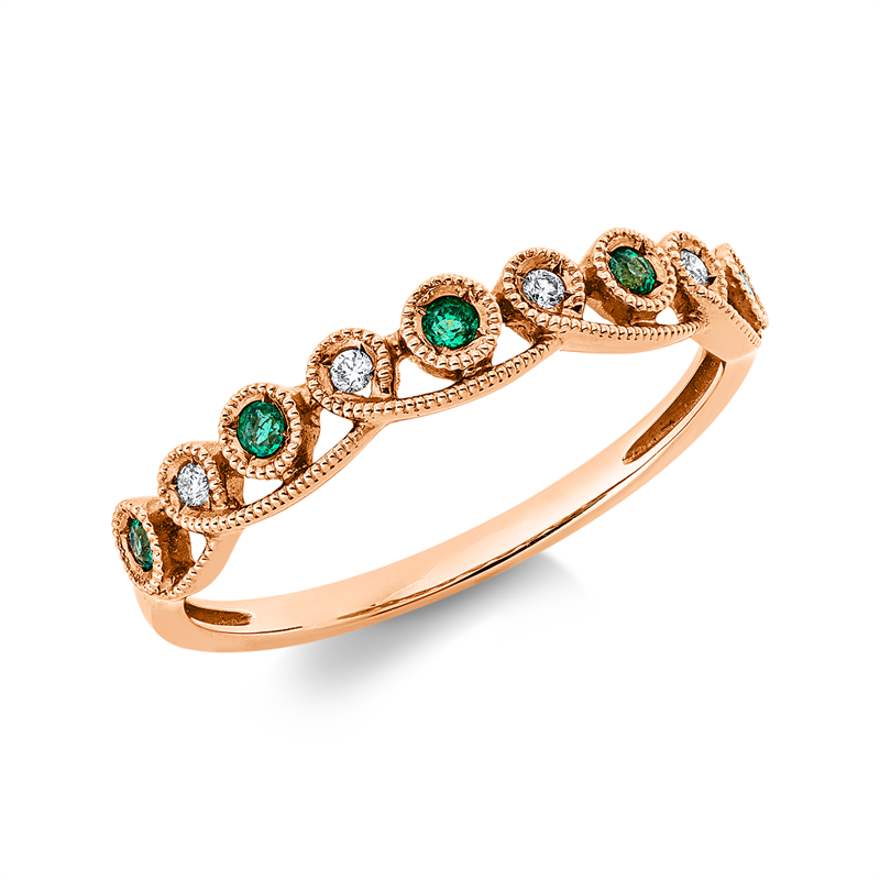 Ring mit Smaragd  aus 750/-18 Karat Rotgold mit 4 Diamanten 0