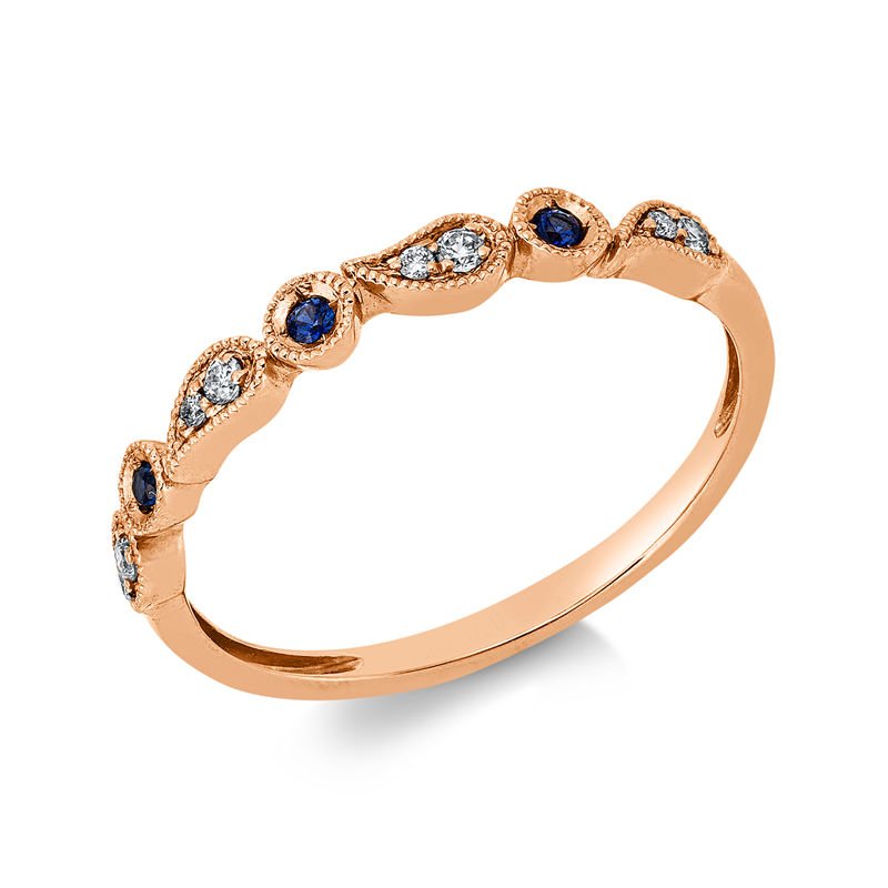 Ring mit Saphir  aus 750/-18 Karat Rotgold mit 8 Diamanten 0