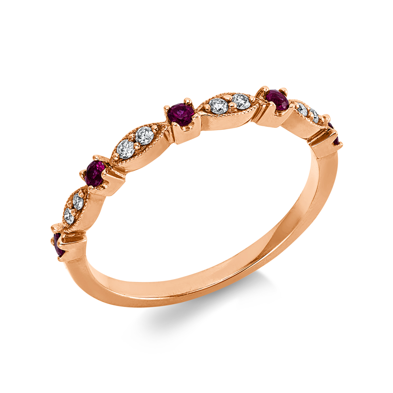 Ring mit Rubin  aus 750/-18 Karat Rotgold mit 8 Diamanten 0
