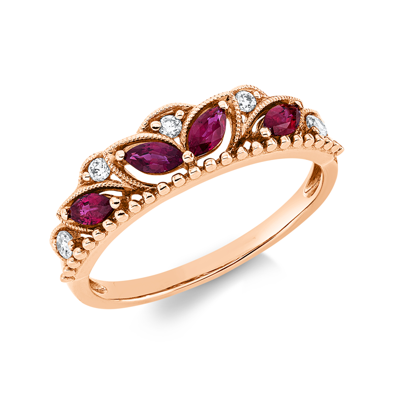 Ring mit Rubin  aus 750/-18 Karat Rotgold mit 5 Diamanten 0