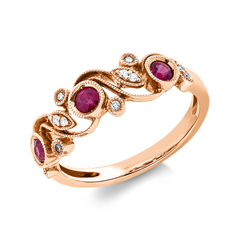 Ring mit Rubin  aus 750/-18 Karat Rotgold mit 12 Diamanten 0