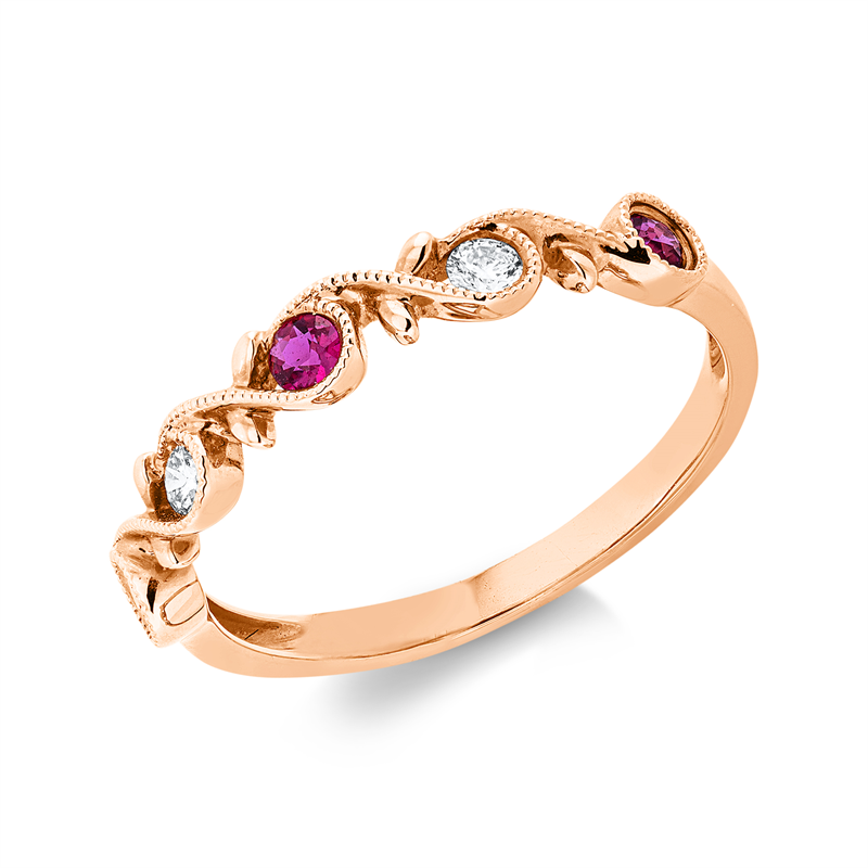 Ring mit Rubin  aus 750/-18 Karat Rotgold mit 2 Diamanten 0