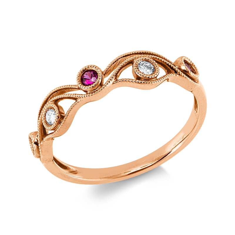 Ring mit Rubin  aus 750/-18 Karat Rotgold mit 2 Diamanten 0