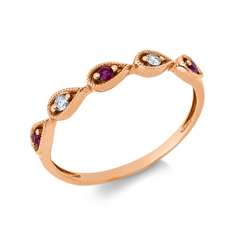 Ring mit Rubin  aus 750/-18 Karat Rotgold mit 2 Diamanten 0