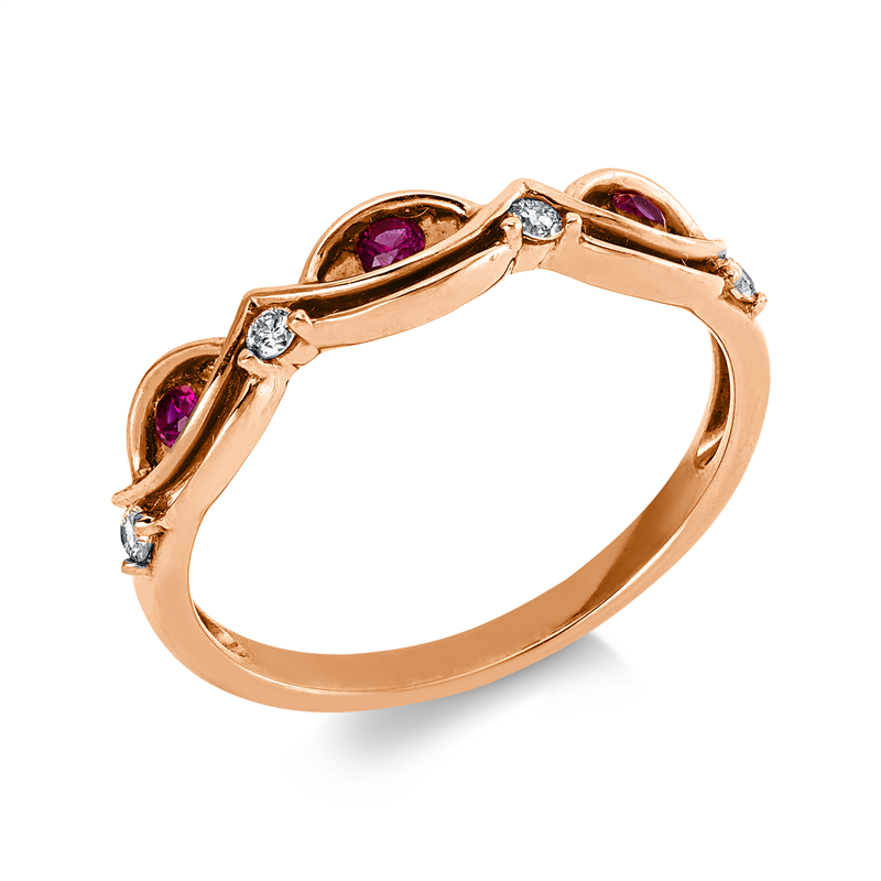 Ring mit Rubin  aus 750/-18 Karat Rotgold mit 4 Diamanten 0