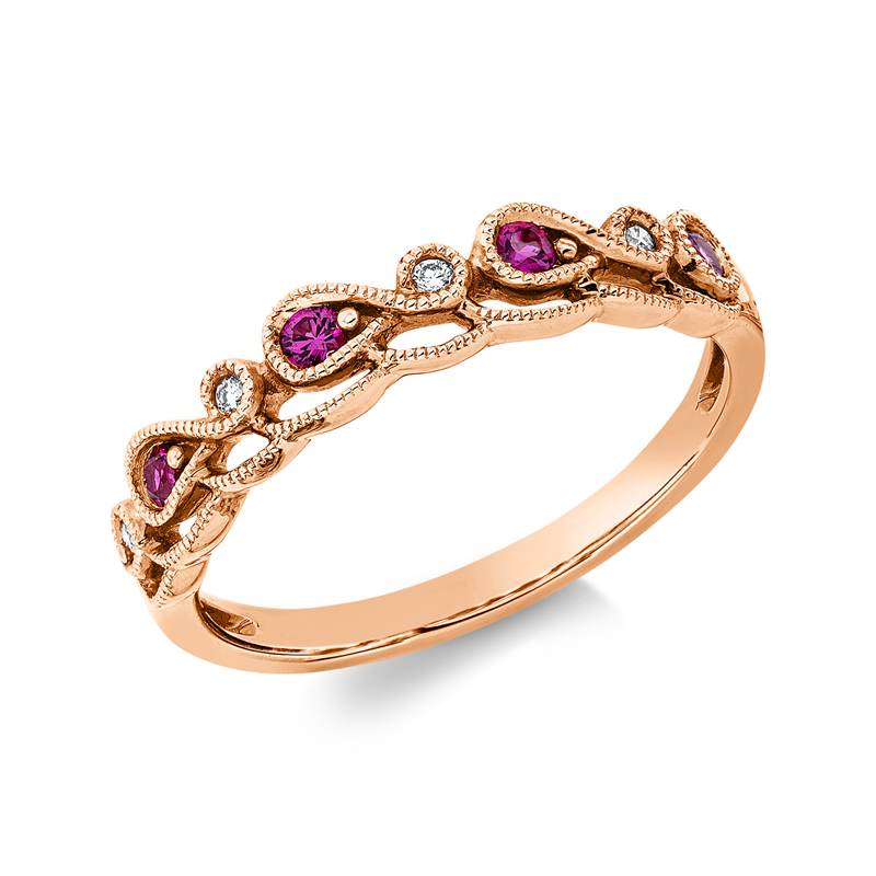Ring mit Rubin  aus 750/-18 Karat Rotgold mit 4 Diamanten 0