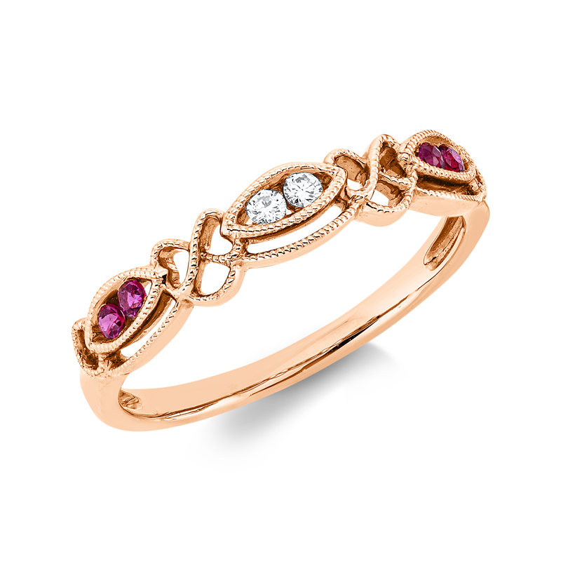 Ring mit Rubin  aus 750/-18 Karat Rotgold mit 2 Diamanten 0