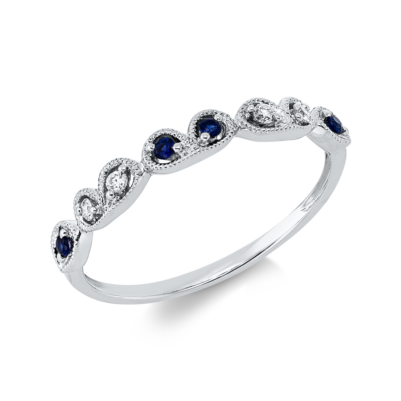 Ring mit Saphir  aus 750/-18 Karat Weißgold mit 4 Diamanten 0