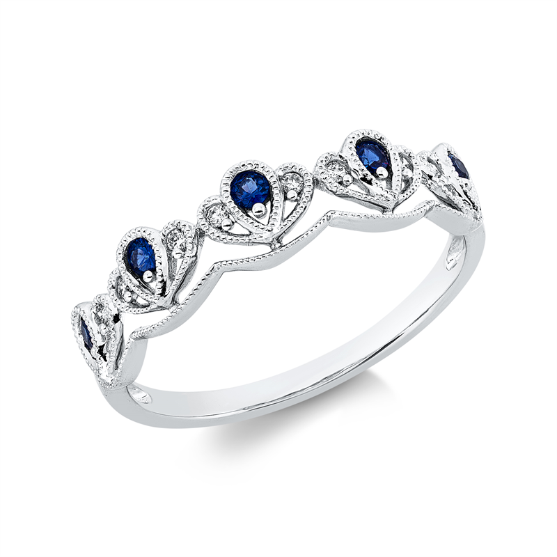 Ring mit Saphir  aus 750/-18 Karat Weißgold mit 8 Diamanten 0
