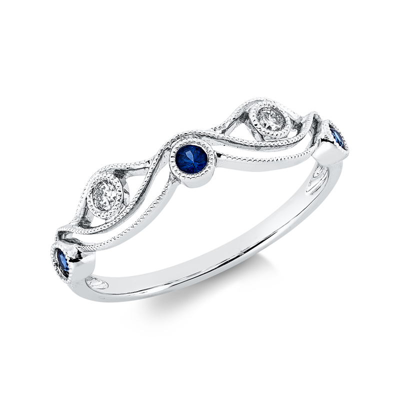 Ring mit Saphir  aus 750/-18 Karat Weißgold mit 2 Diamanten 0