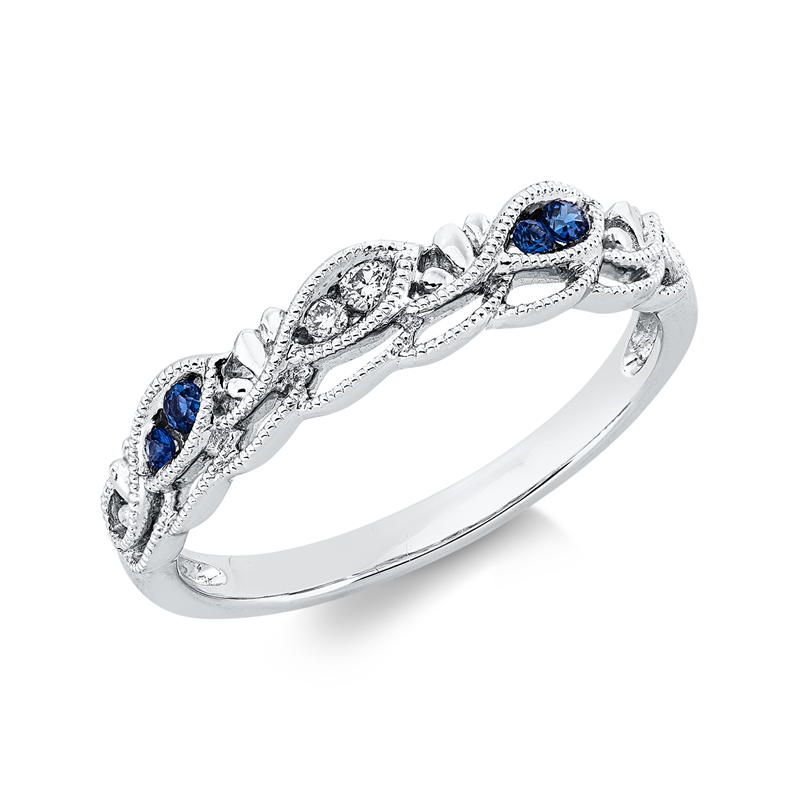 Ring mit Saphir  aus 750/-18 Karat Weißgold mit 2 Diamanten 0