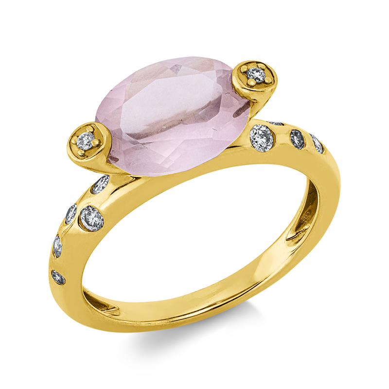 Ring mit Quarz  aus 585/-14 Karat Rotgold mit 12 Diamanten 0