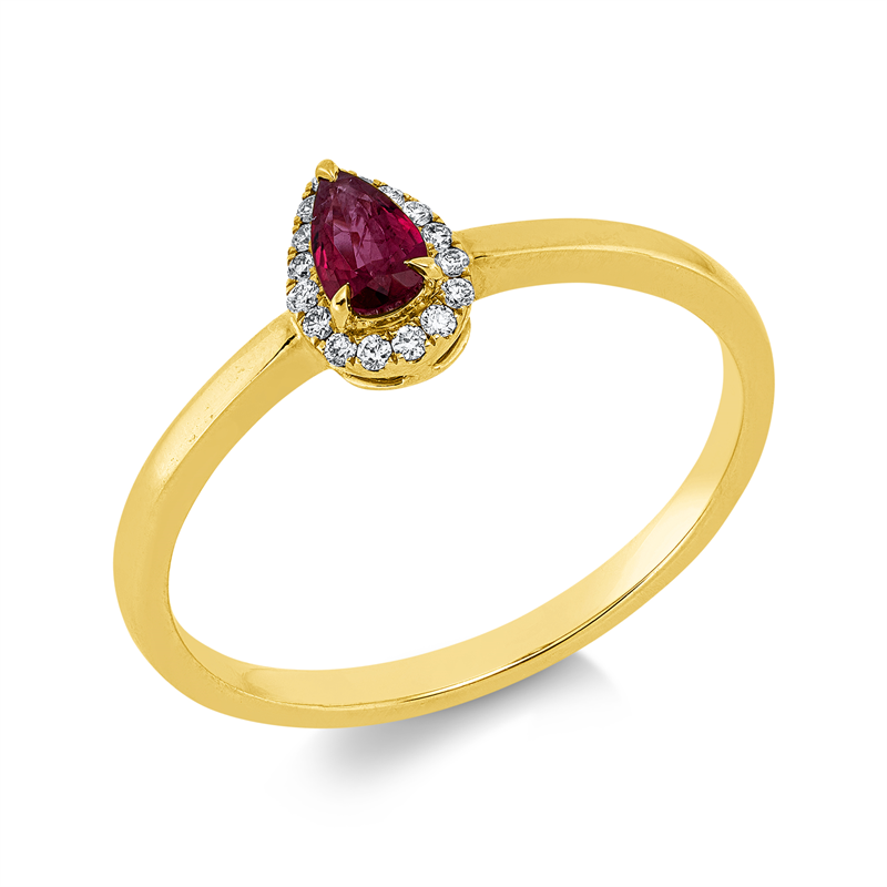 Ring mit Rubin  aus 750/-18 Karat Gelbgold mit 18 Diamanten 0