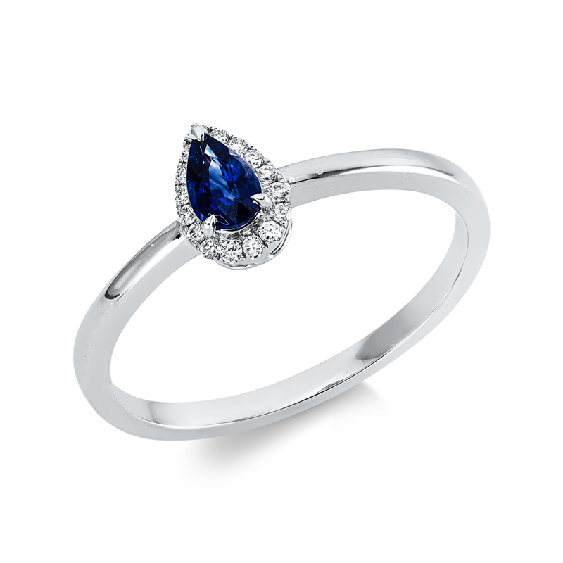 Ring mit Saphir  aus 750/-18 Karat Weißgold mit 18 Diamanten 0
