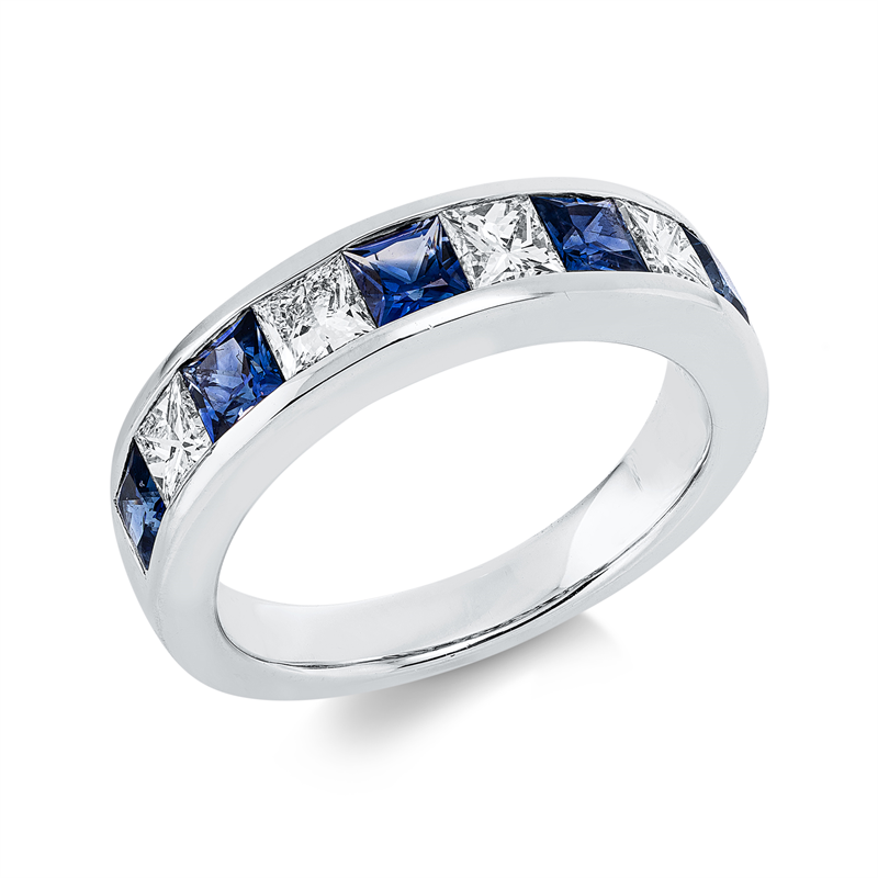 Ring mit Saphir  aus 750/-18 Karat Weißgold mit 4 Diamanten 0