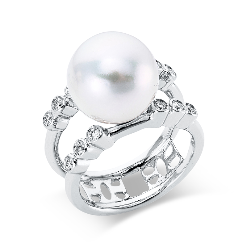 Ring   mit Südseeperle aus 750/-18 Karat Weißgold mit 12 Diamanten 0