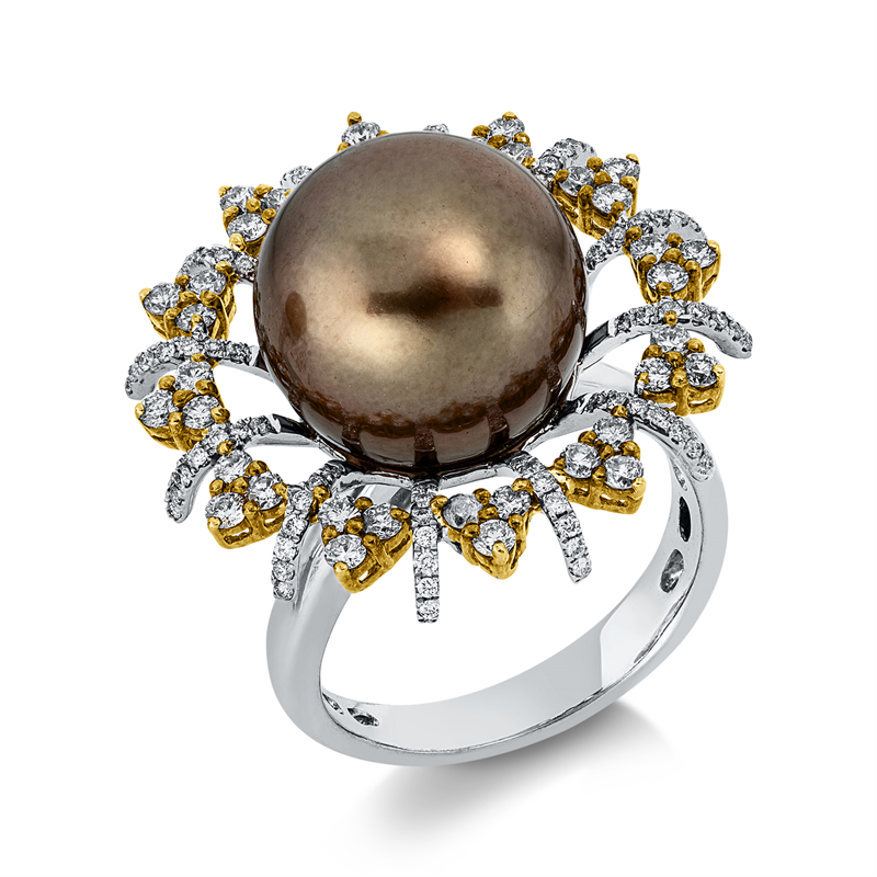 Ring   mit Tahiti aus 750/-18 Karat Weißgold / Gelbgold mit 120 Diamanten 0