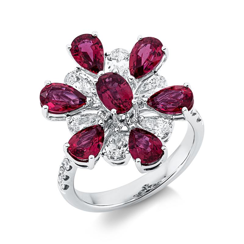 Ring mit Rubin  aus 750/-18 Karat Weißgold mit 18 Diamanten 1