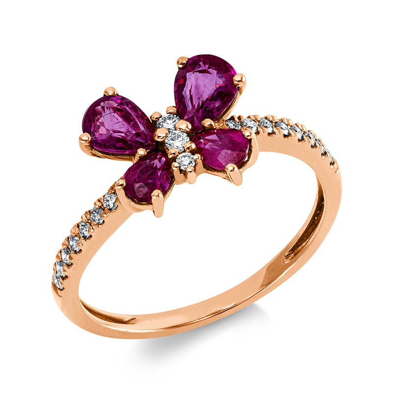 Ring mit Rubin  aus 750/-18 Karat Rotgold mit 19 Diamanten 0