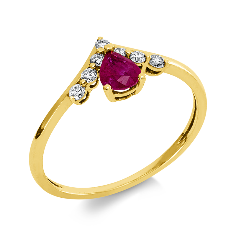 Ring mit Rubin  aus 750/-18 Karat Rotgold mit 7 Diamanten 0