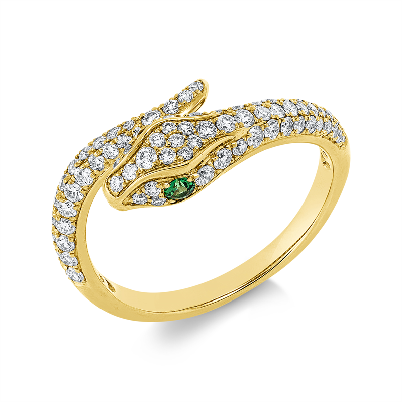 Ring mit Tsavorith  aus 750/-18 Karat Gelbgold mit 80 Diamanten 0