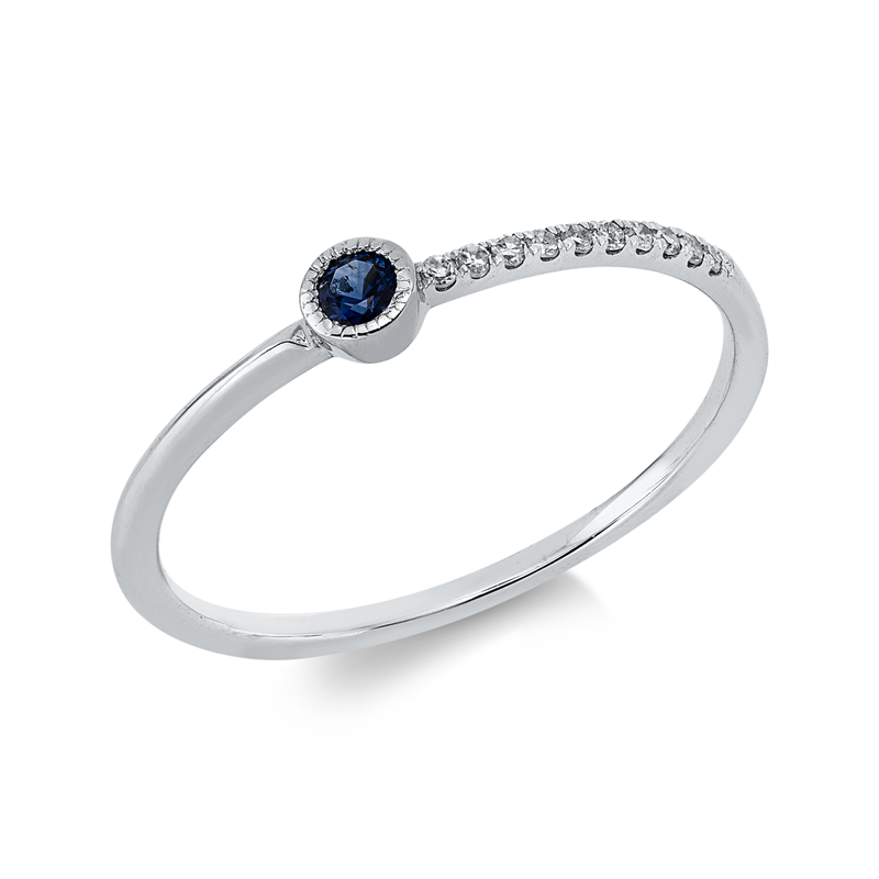 Ring mit Saphir  aus 750/-18 Karat Weißgold mit 10 Diamanten 0