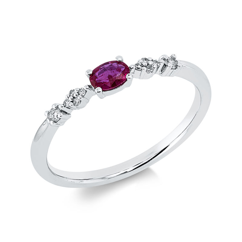 Ring mit Rubin  aus 750/-18 Karat Weißgold mit 10 Diamanten 0