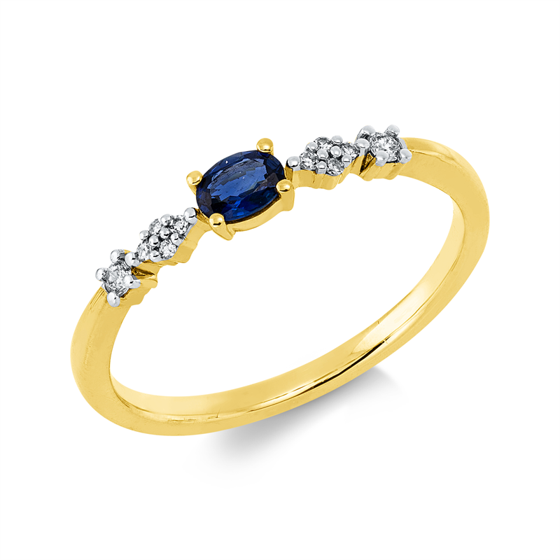 Ring mit Saphir  aus 750/-18 Karat Gelbgold mit 10 Diamanten 0