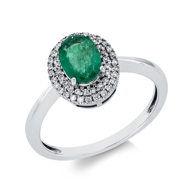Ring mit Smaragd  aus 750/-18 Karat Weißgold mit 50 Diamanten 0