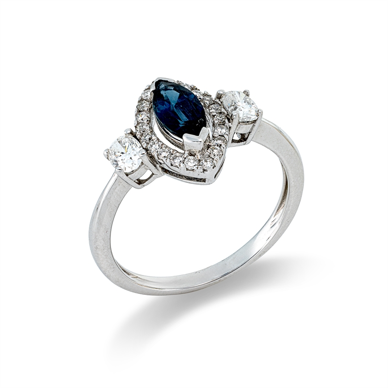 Ring mit Saphir  aus 750/-18 Karat Weißgold mit 22 Diamanten 0