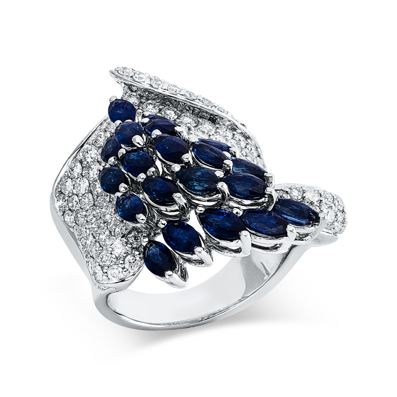 Ring mit Saphir  aus 750/-18 Karat Weißgold mit 144 Diamanten 3