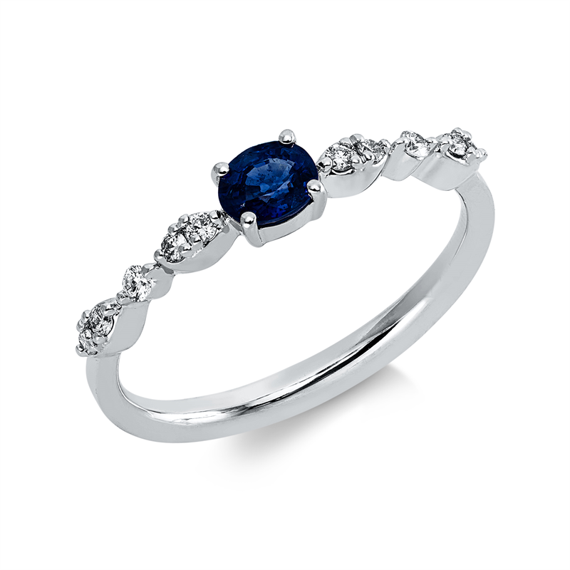 Ring mit Saphir  aus 750/-18 Karat Weißgold mit 10 Diamanten 0