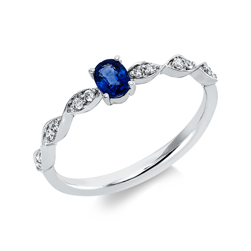 Ring mit Saphir  aus 750/-18 Karat Weißgold mit 12 Diamanten 0