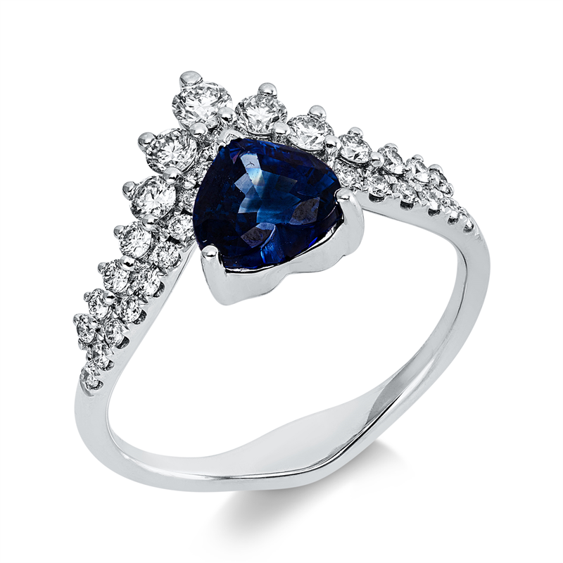 Ring mit Saphir  aus 750/-18 Karat Weißgold mit 32 Diamanten 0