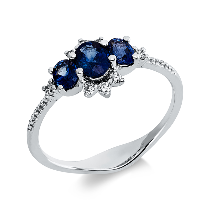 Ring mit Saphir  aus 750/-18 Karat Weißgold mit 8 Diamanten 0