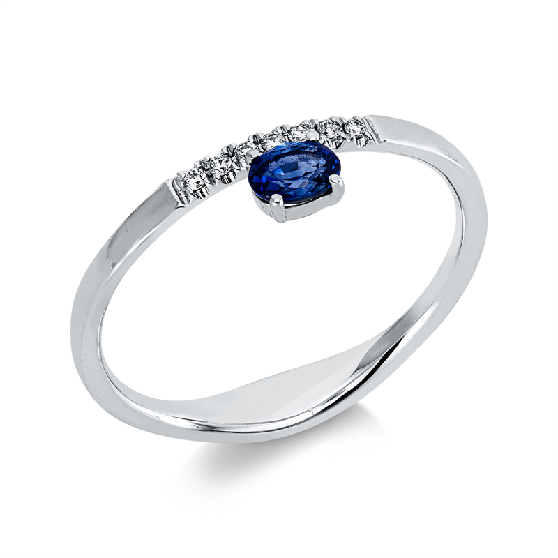 Ring mit Saphir  aus 750/-18 Karat Weißgold mit 7 Diamanten 0