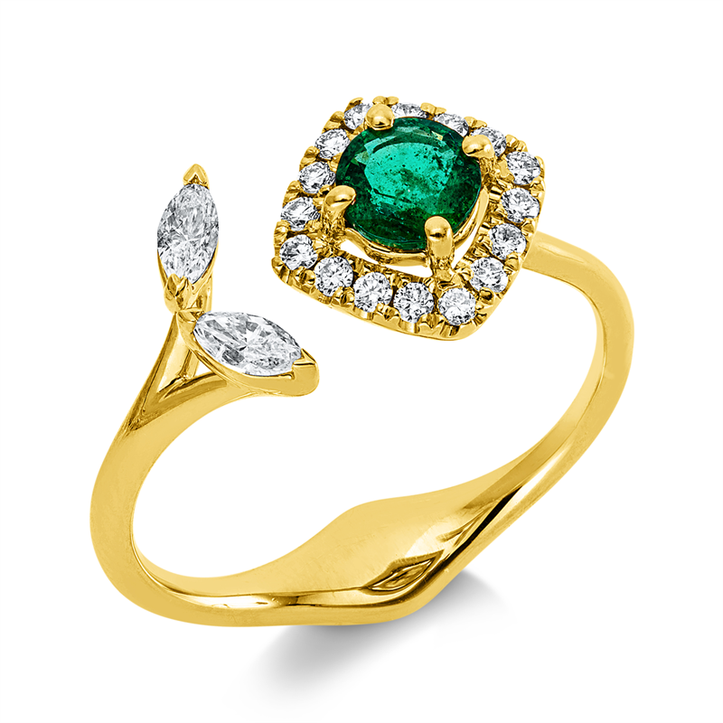 Ring mit Smaragd  aus 750/-18 Karat Gelbgold mit 18 Diamanten 0