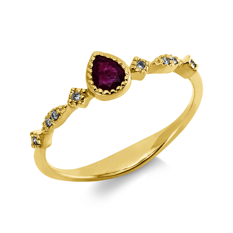 Ring mit Rubin  aus 750/-18 Karat Gelbgold mit 8 Diamanten 0