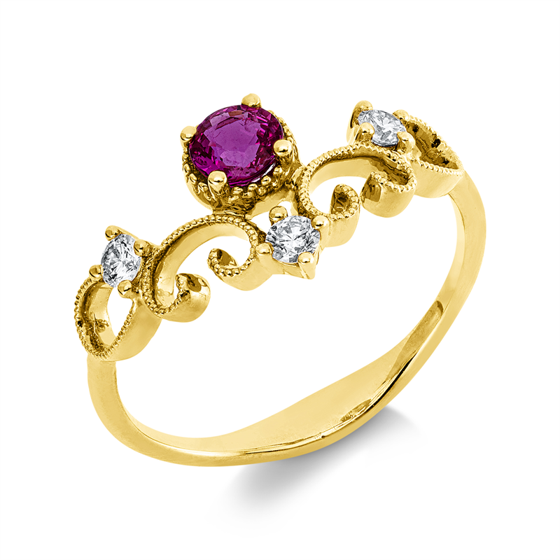 Ring mit Rubin  aus 750/-18 Karat Gelbgold mit 3 Diamanten 0