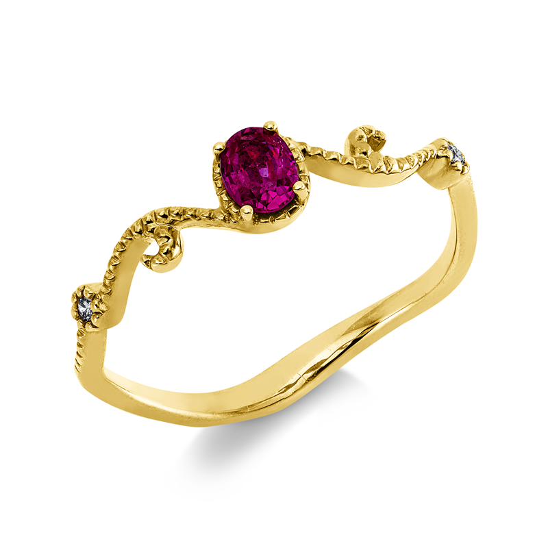 Ring mit Rubin  aus 750/-18 Karat Gelbgold mit 2 Diamanten 0