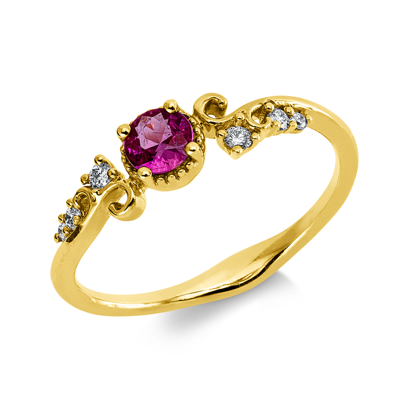 Ring mit Rubin  aus 750/-18 Karat Gelbgold mit 6 Diamanten 0