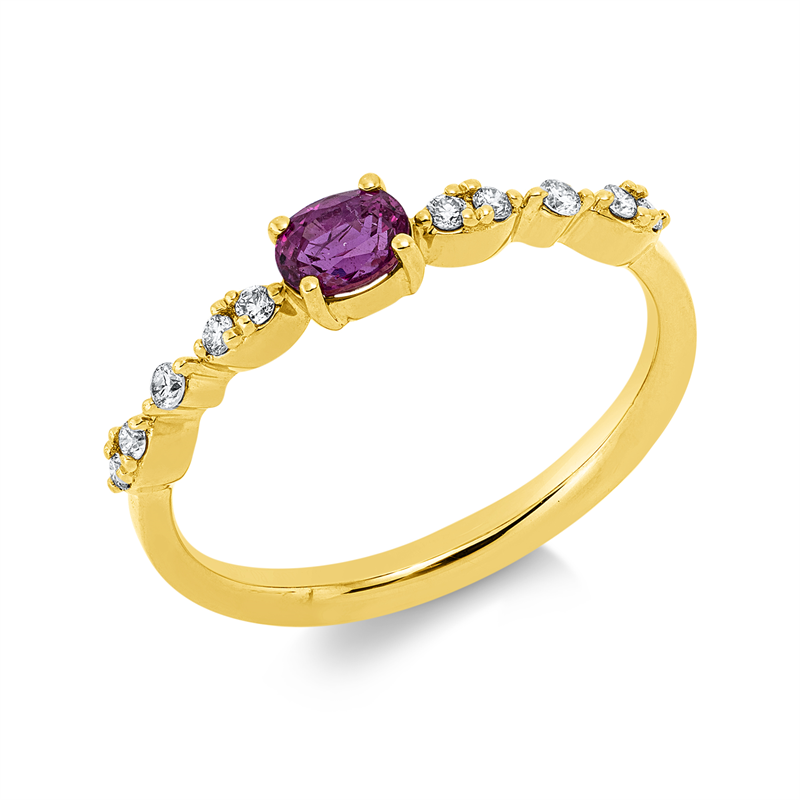 Ring mit Rubin  aus 750/-18 Karat Gelbgold mit 10 Diamanten 0