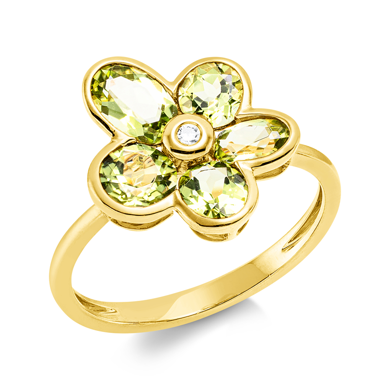 Ring mit Peridot  aus 750/-18 Karat Gelbgold mit 1 Diamant 0